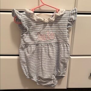 Blue and White Striped Baby Romper